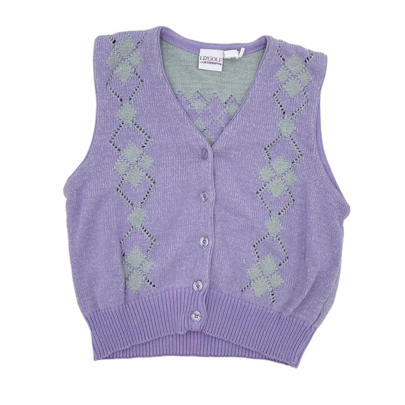 Liz Claiborne Sweaters - Vintage 90s Y2K Preppy Liz Golf Pastel Purple Green Argyle Knit Sweater Vest
